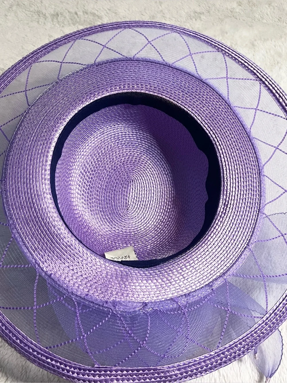 Vintage Lord & Taylor Lavender Purple Wide Brim Floral Fascinator Derby Hat